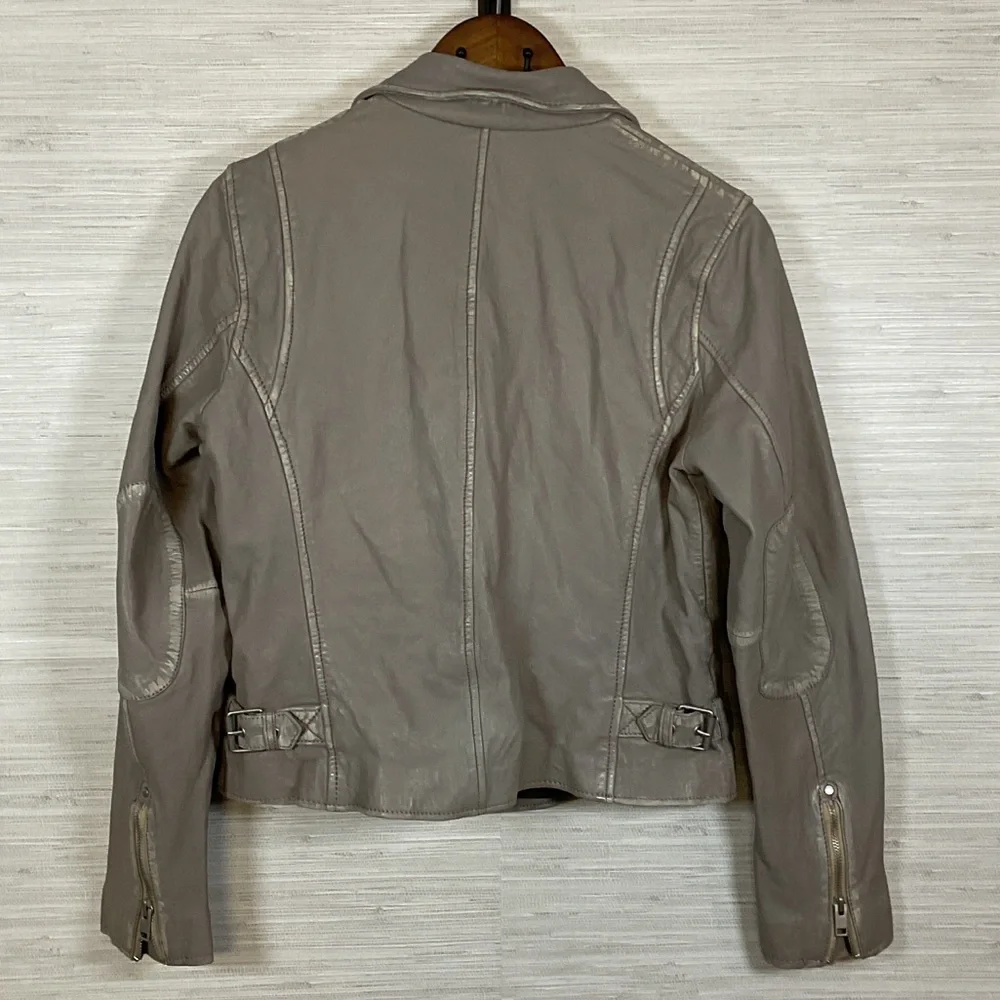 Women's Mauritius Sofia RF Lambskin Leather Biker Moto Jacket Distressed Grey 8 - Picture 13 of 16